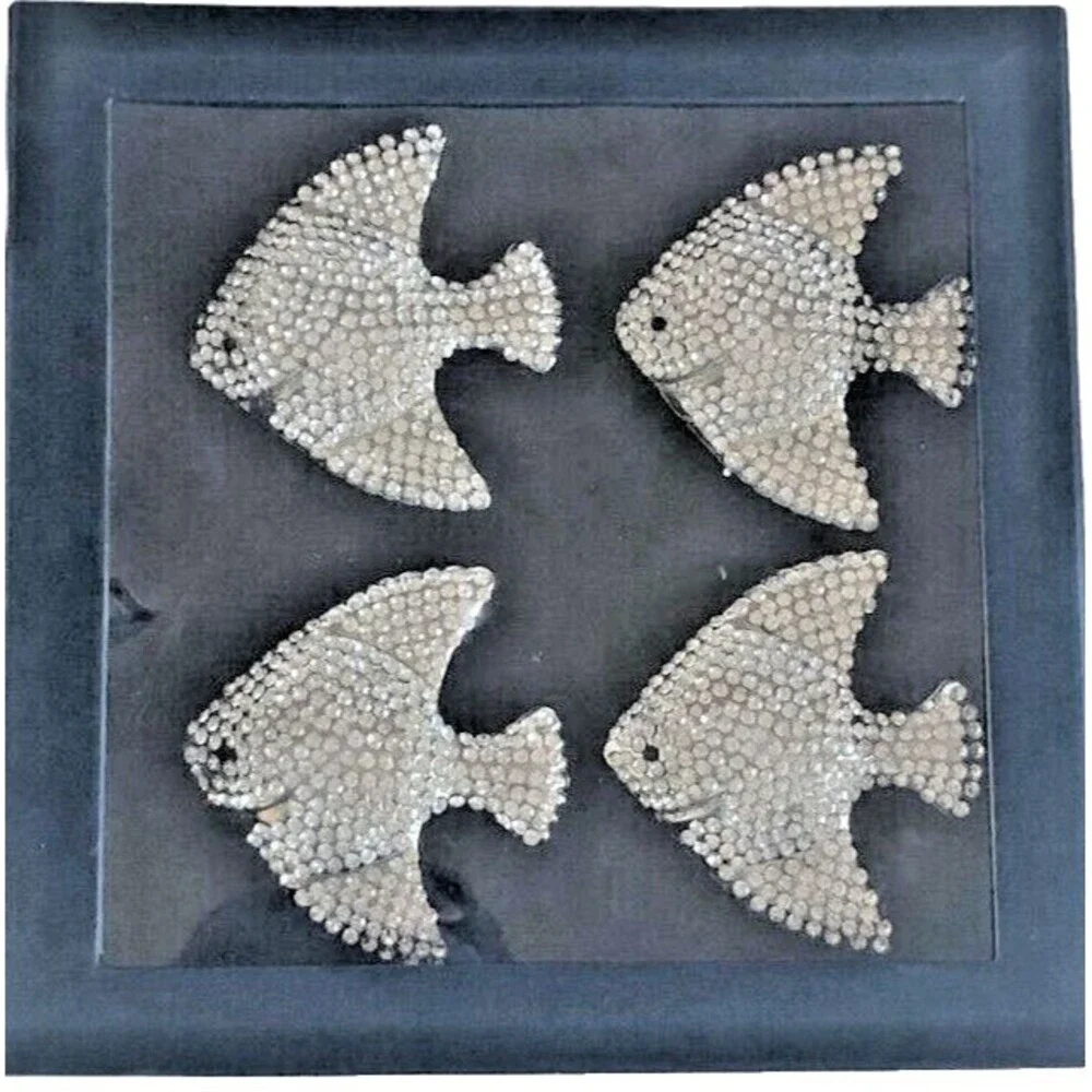 Tahari Angel Fish Napkin Rings Rhinestone Bling Beach Coastal Summer Set of 4